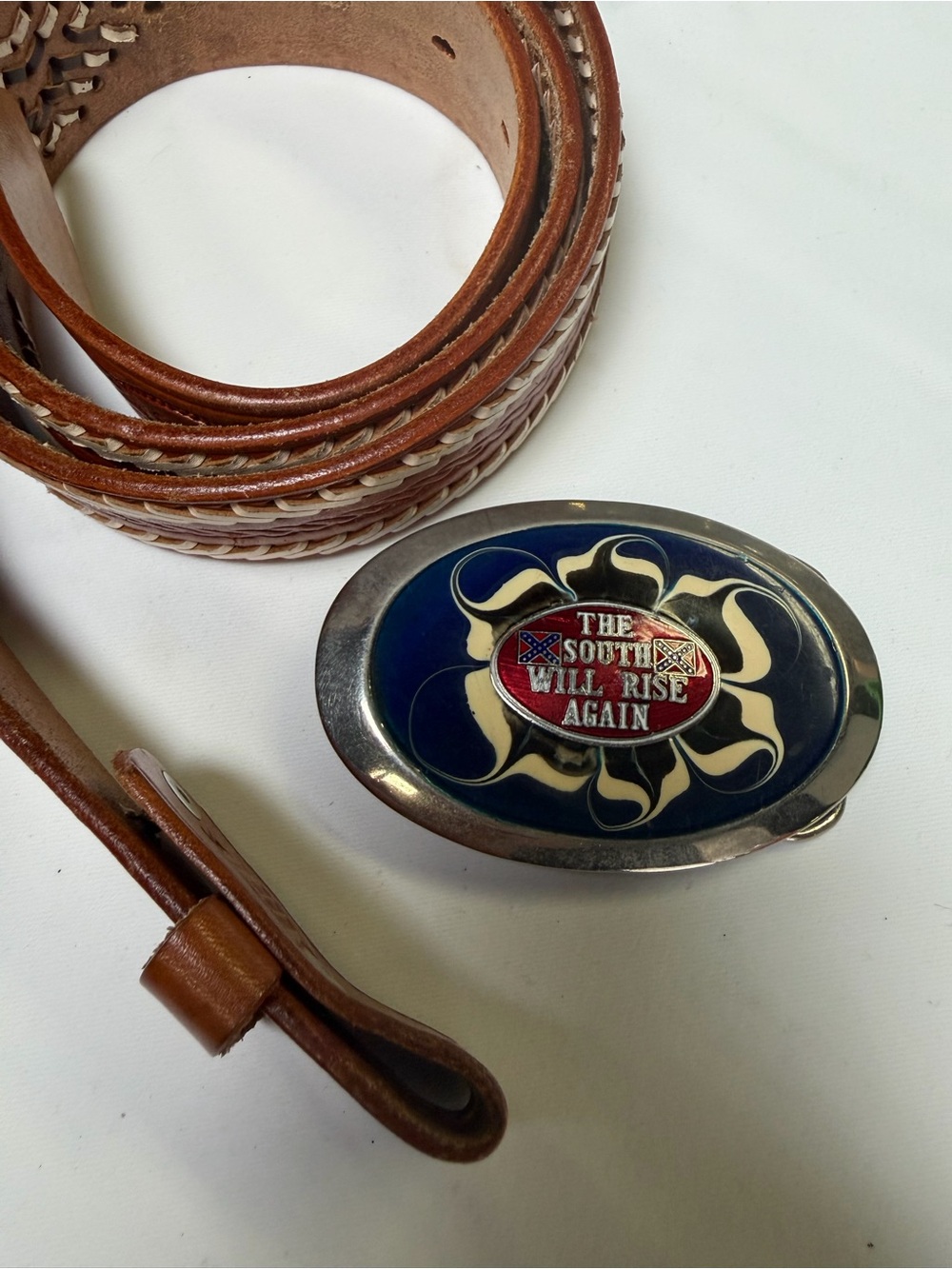 The South Will Rise Again- Belt Buckle with Beautiful Leather Belt strap - snap